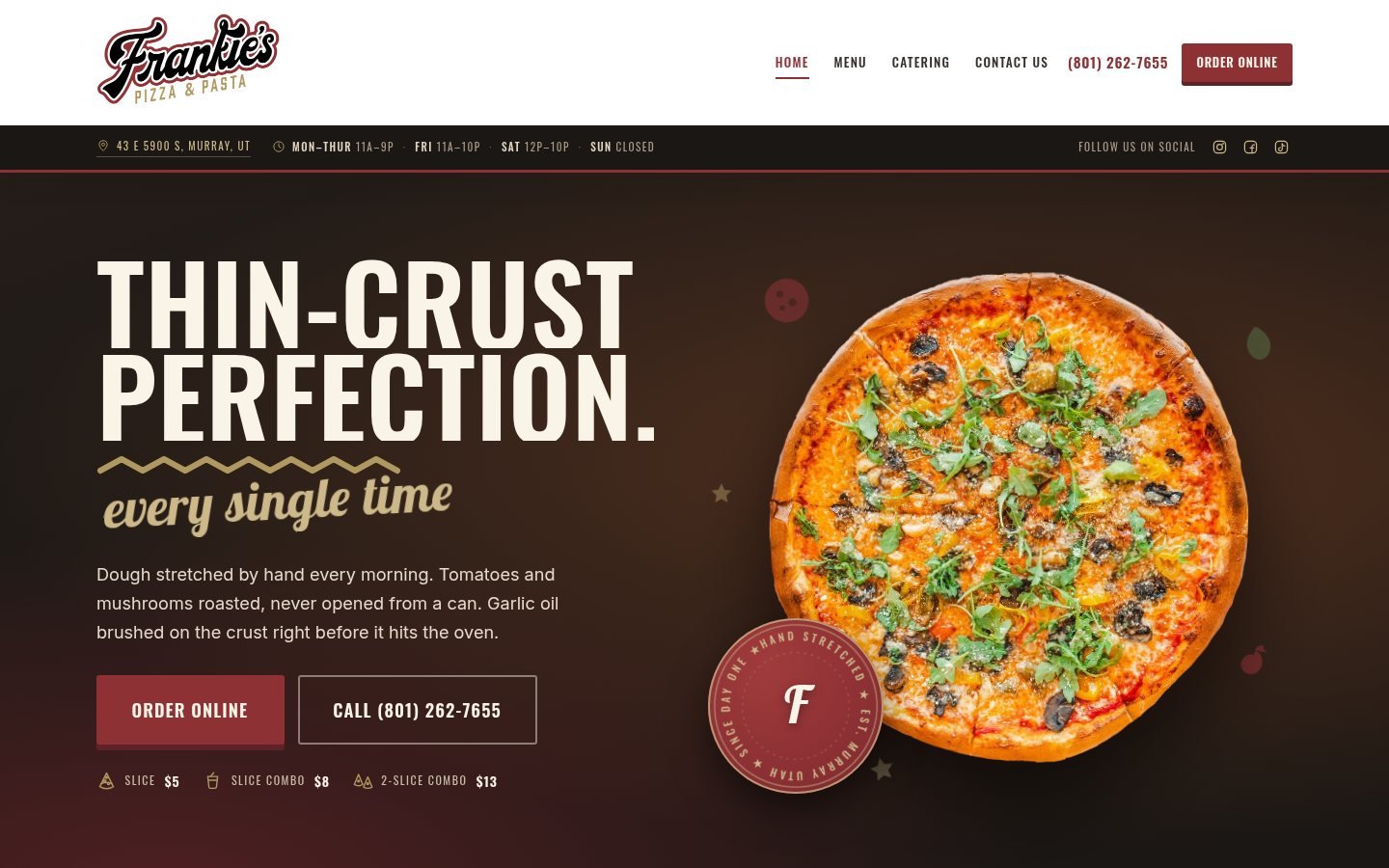 Frankie's Pizza and Pasta website